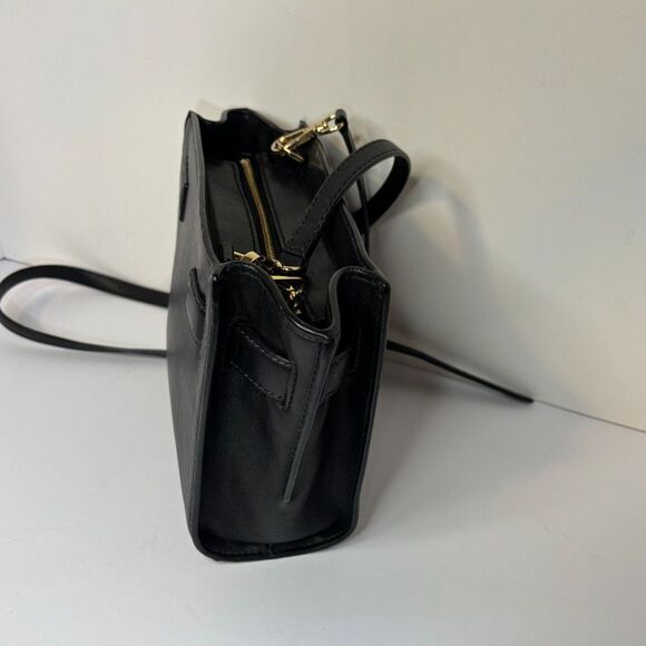 Michael Kors Black Leather Satchel Crossbody Bag Gold Lock Womens Designer Purse - Picture 5 of 7